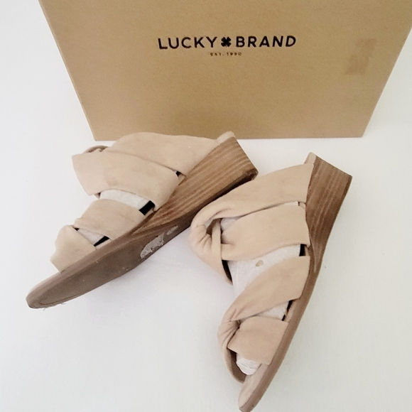 Lucky Brand Rhilley Laguna Brown Suede Wedge Heels Knotted Sandals 5.5 with Box - Picture 7 of 10